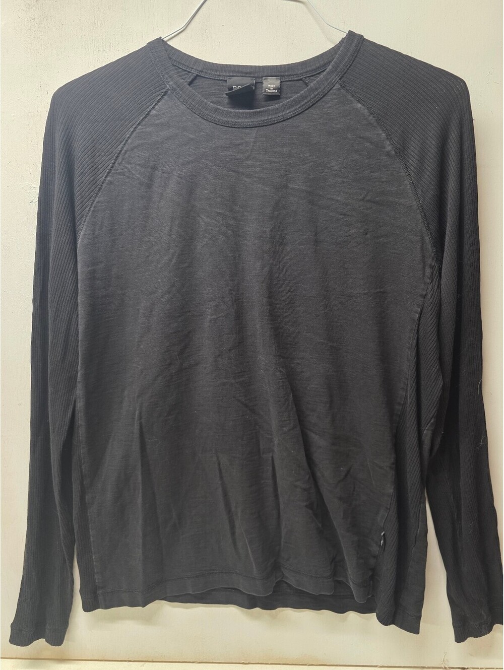 BOSS Hugo Boss Slim Fit Black Long Sleeve Knit Crewneck Shirt Men's Large